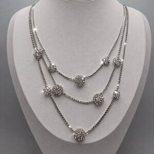 Silver Layered Crystal Disc Necklace Dainty Multi Strand Sparkle Chico's